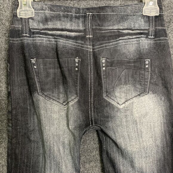 Unbranded Printed Jeggings Leggings S Faux Denim Distressed Black Stretch Real - Picture 7 of 9